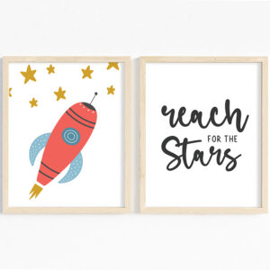 stars and rocket wall art printable for space themed room