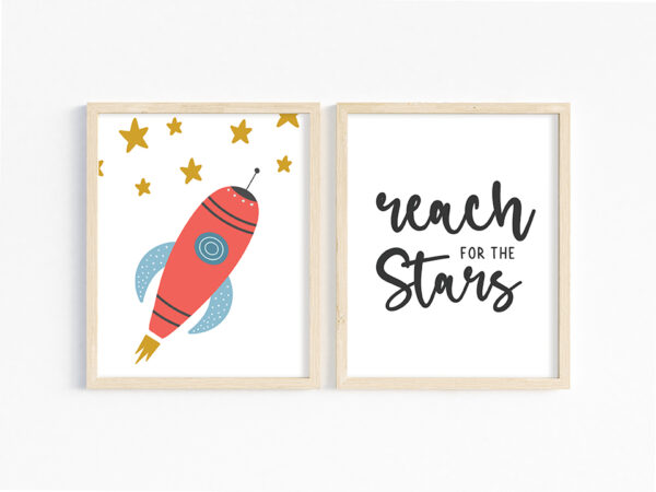 stars and rocket wall art printable for space themed room